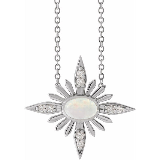 14k White Gold Natural White Ethiopian Opal & .08 CTW Natural Diamond Celestial 16-18" Necklace