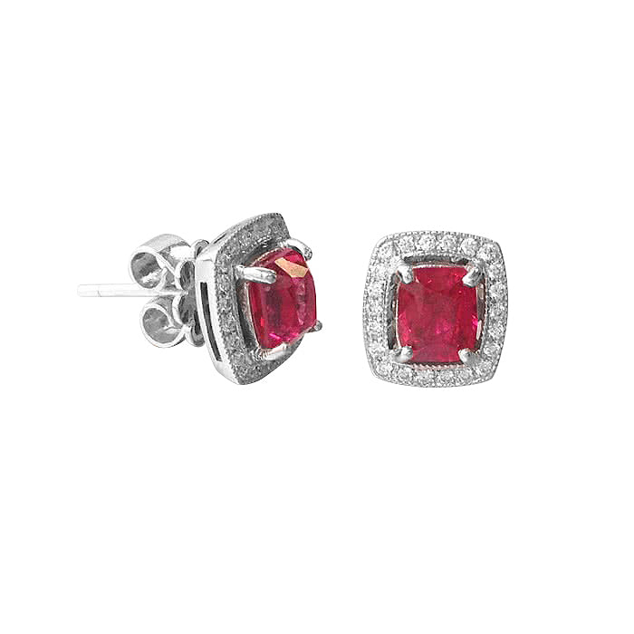 18K White Gold 1.63ct TGW Neon Tanzanian Spinel and White Diamond Halo Stud Earrings