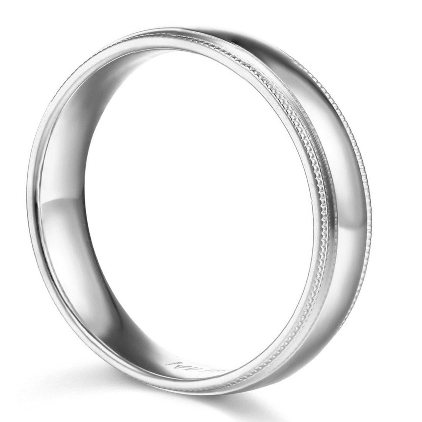 14k White Gold 8mm Unisex Standard-fit Polished Milgrain Wedding Band