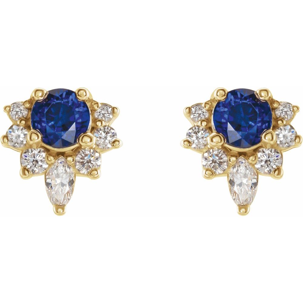 14k Yellow Gold Natural Blue Sapphire & 1/6 CTW Natural Diamond Earrings