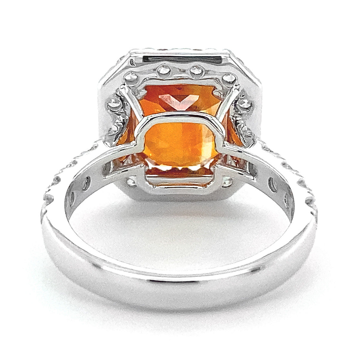 18k White Gold 7.67ct TGW Orange Sapphire and Diamond Ring