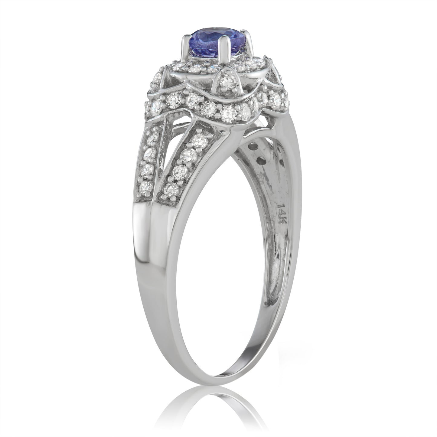 14K White Gold 1.00ct TW Tanzanite and White Diamond Engagement Ring