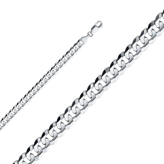 14k White Gold 6.9mm Wide Regular Concave Cuban Men's Chain Bracelet (8.5")