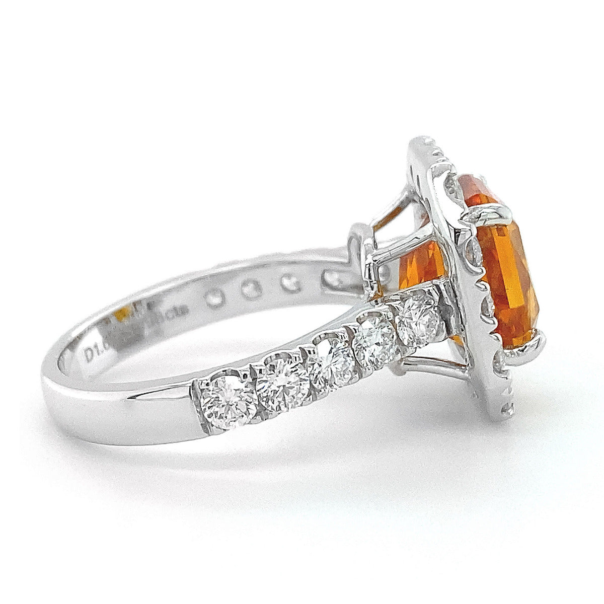 18k White Gold 7.67ct TGW Orange Sapphire and Diamond Ring