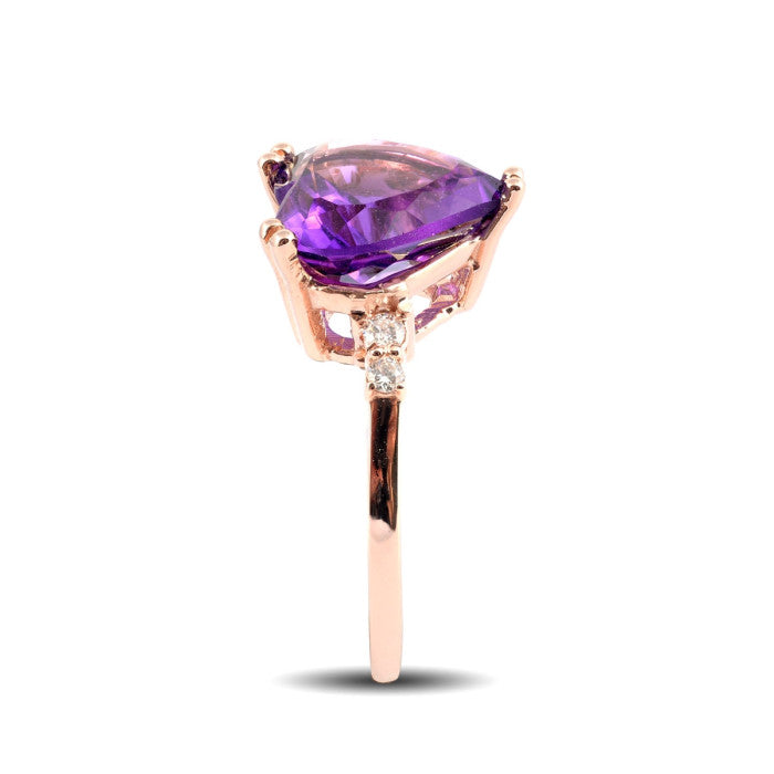 14K Rose Gold 3.71ct TGW Amethyst and Diamonds Heart-Cut One of a Kind Ring