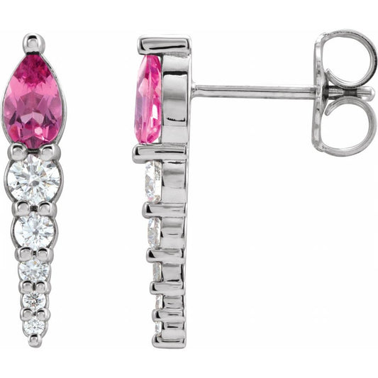 14k White Gold Natural Pink Tourmaline & 1/4 CTW Natural Diamond Earrings