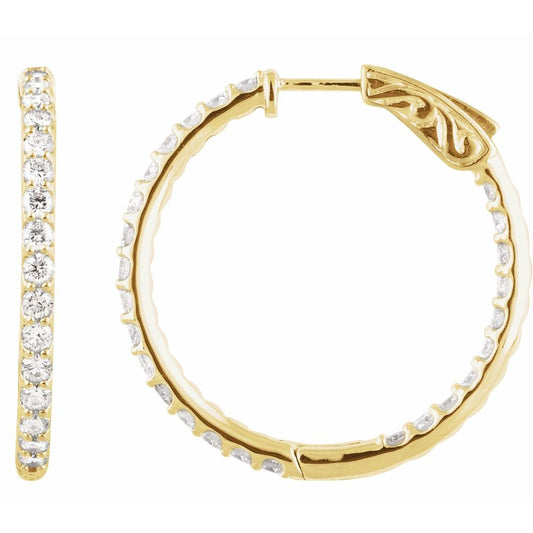 14k Yellow Gold 29.5 mm 2 CTW Natural Diamond Inside-Outside Hinged Hoop Earrings