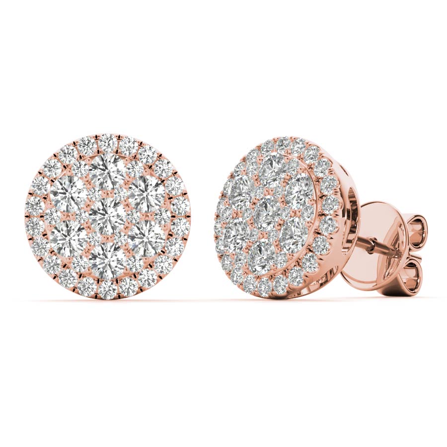 18k Rose Gold 5/8ct TDW White Diamond Round Cluster Stud Earrings