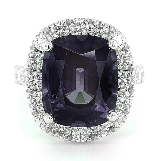 18K White Gold 9.55ct TGW Burmese Grey Spinel and Diamond Ring