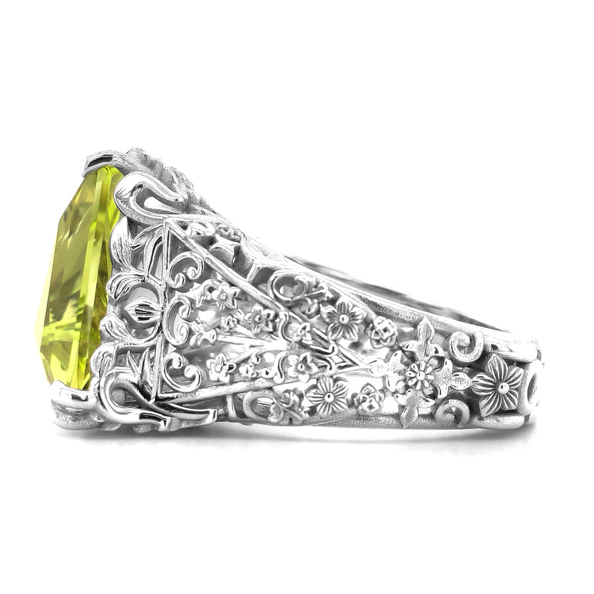 18K White Gold 7.87ct TGW Greenish-Yellow Beryl One-of-a-Kind Ring