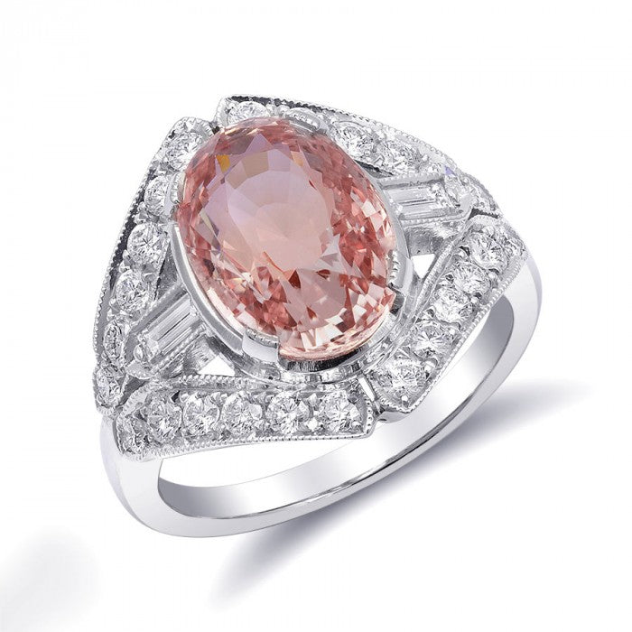 Platinum 5.85ct TGW Certified Padparadscha Sapphire and White Diamond One-of-a-Kind Ring