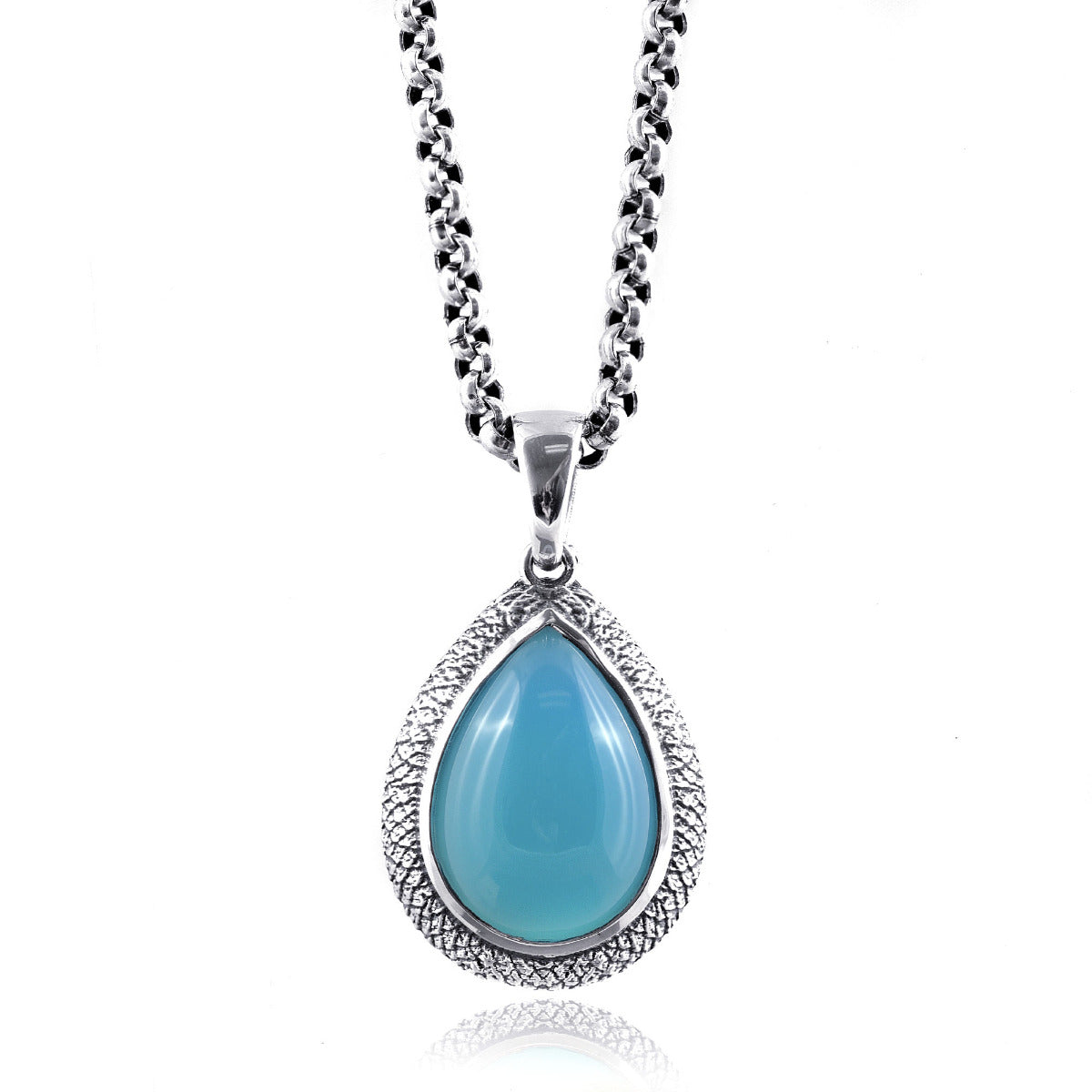 Sterling Silver Paraiba Color 11.54ct TGW Pear-shape Agate One of a Kind Pendant Necklace