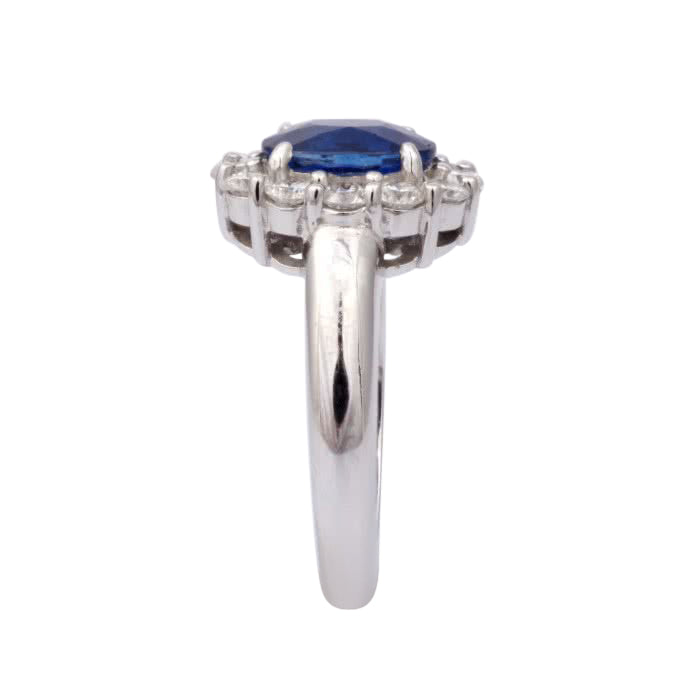 18k White Gold 3.28ct TGW Blue Sapphire and Diamond One-of-a-Kind Ring