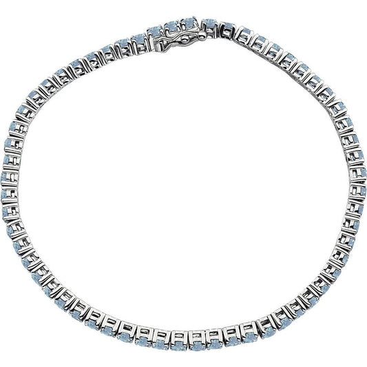 14k White Gold Natural Aquamarine Line 7.25" Bracelet