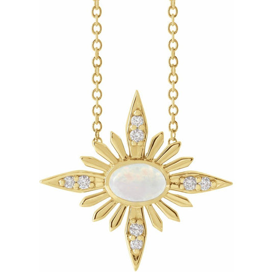 14k Yellow Gold Natural White Ethiopian Opal & .08 CTW Natural Diamond Celestial 16-18" Necklace