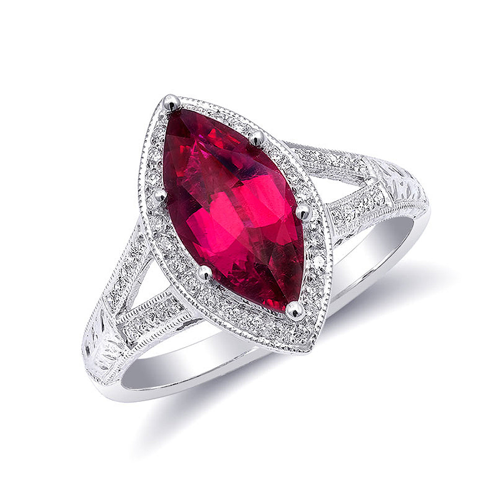 18k White Gold 1.69ct TGW Rubellite and Diamond Engagement Ring