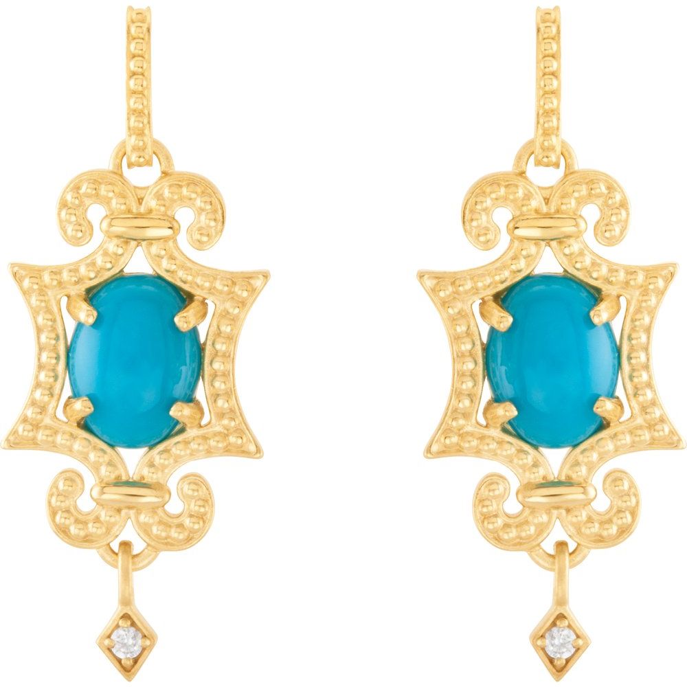 14k Yellow Gold Natural Turquoise & .03 CTW Natural Diamond Earrings