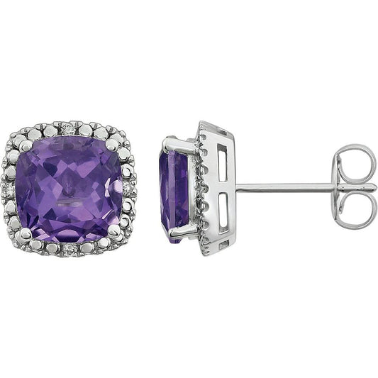 14k White Gold Natural Amethyst & .06 CTW Natural Diamond Earrings