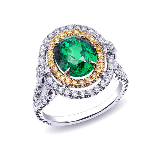 Platinum 4.04ct TGW Certified Tsavorite and White Diamond One-of-a-Kind Ring