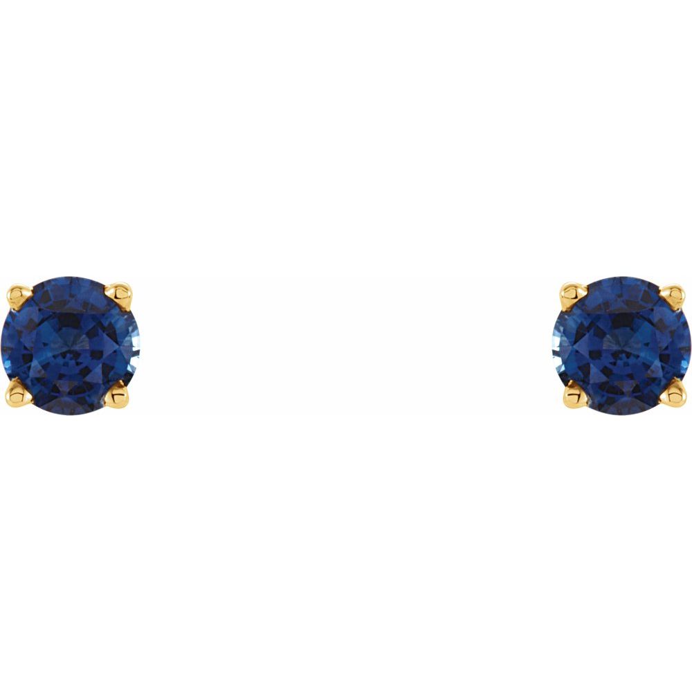 14k Yellow Gold 5 mm Lab-Grown Blue Sapphire Stud Earrings