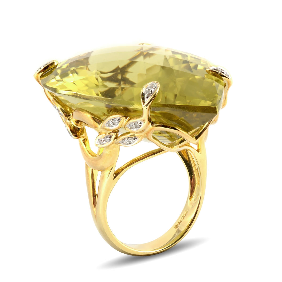 18K Yellow Gold 63.03 ct TGW Olive Green Quartz One-of-a-Kind Ring