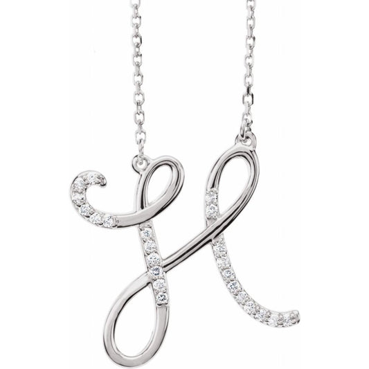 Unisex 14K White Gold 1/10 CTW White Diamond Natural Diamond Initial Necklace Initial H Pendant Necklace