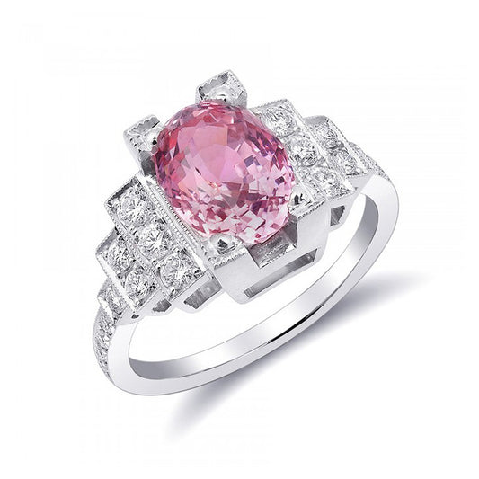 Platinum 3.78ct TGW Certified Padparadscha Sapphire and White Diamond Ring