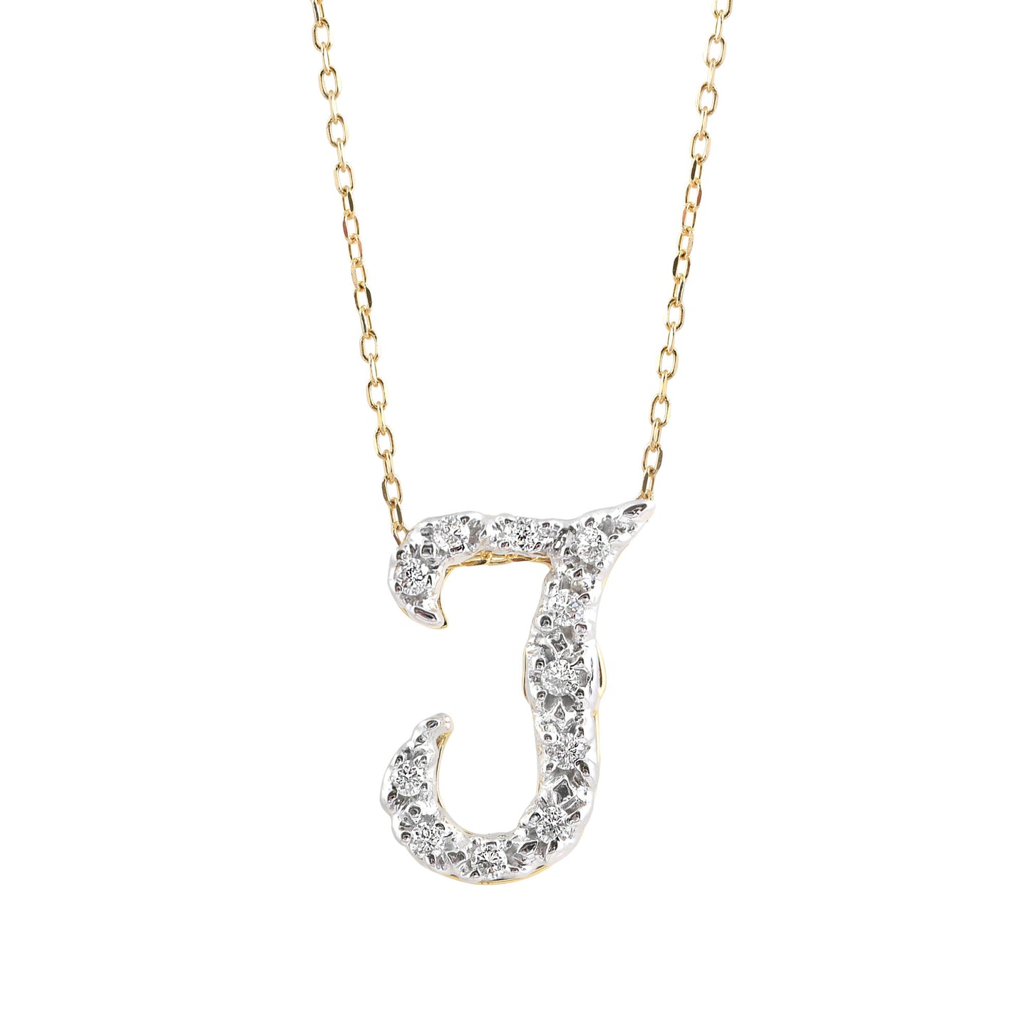 14K White and Yellow Gold 0.11ct TDW White Diamond Letter T Initial Pendant Necklace