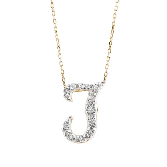 14K White and Yellow Gold 0.11ct TDW White Diamond Letter T Initial Pendant Necklace