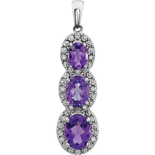 14k White Gold Natural Amethyst & .04 CTW Natural Diamond Pendant