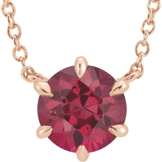 14k Rose Gold Natural Ruby Solitaire 16" Necklace