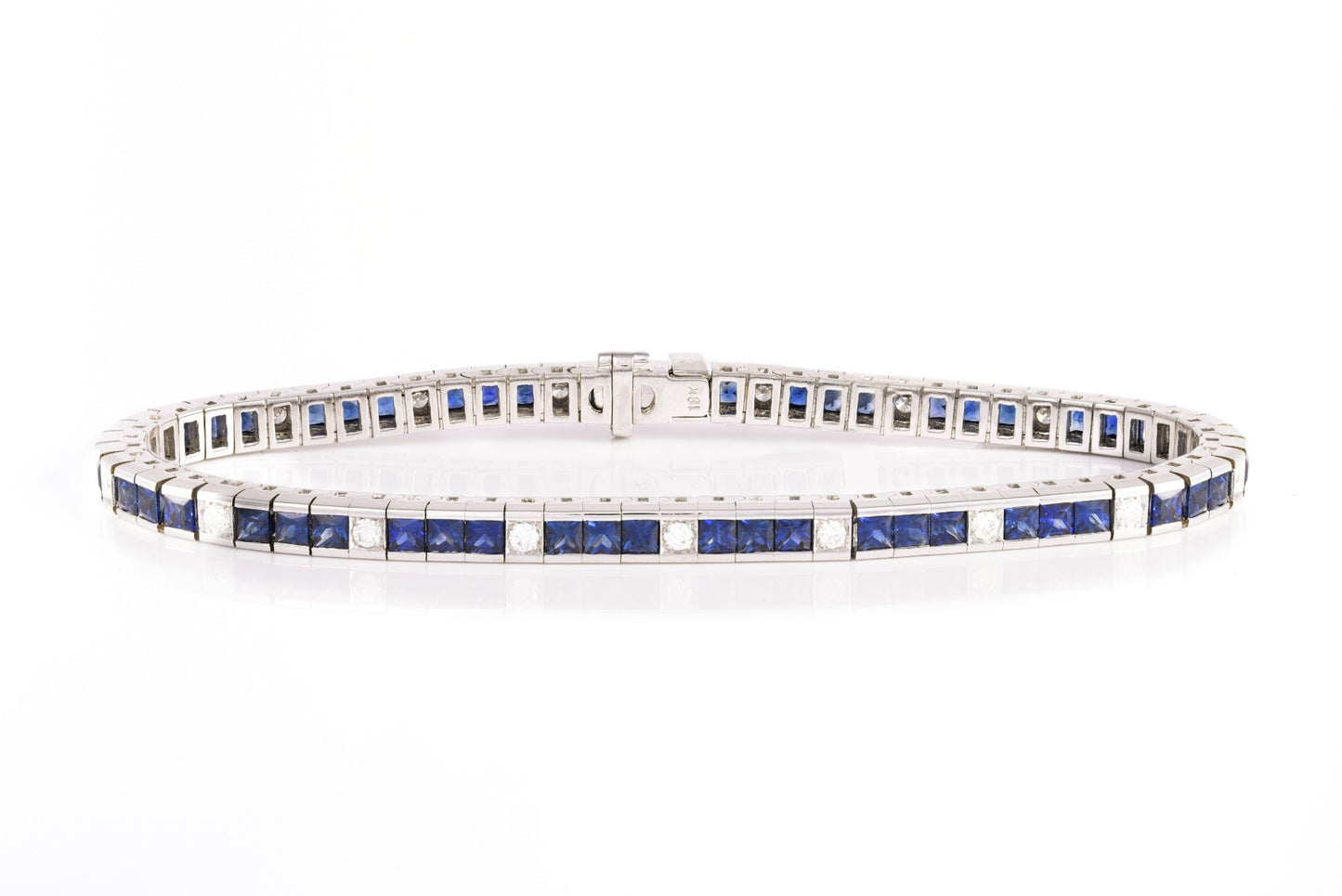 18k White Gold 6.28ct TGW Square-cut Blue Sapphire and Diamond One-of-a-Kind Bracelet