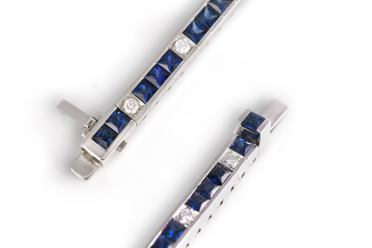 18k White Gold 6.28ct TGW Square-cut Blue Sapphire and Diamond One-of-a-Kind Bracelet