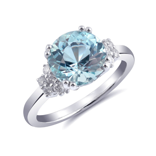 14K White Gold 2.64ct TGW Light Blue Aquamarine and Diamonds One of a Kind Ring