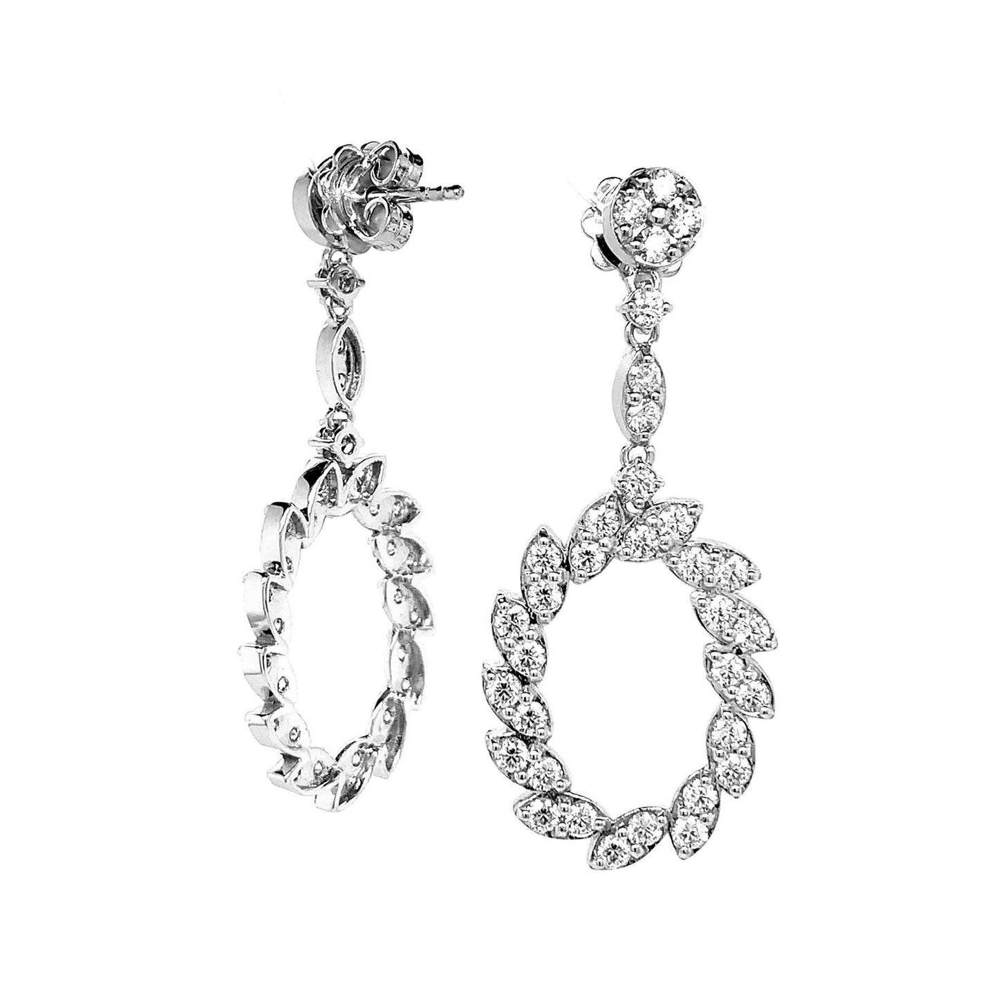 14k White Gold 2.39ct TDW White Diamond Round Dangling Earrings