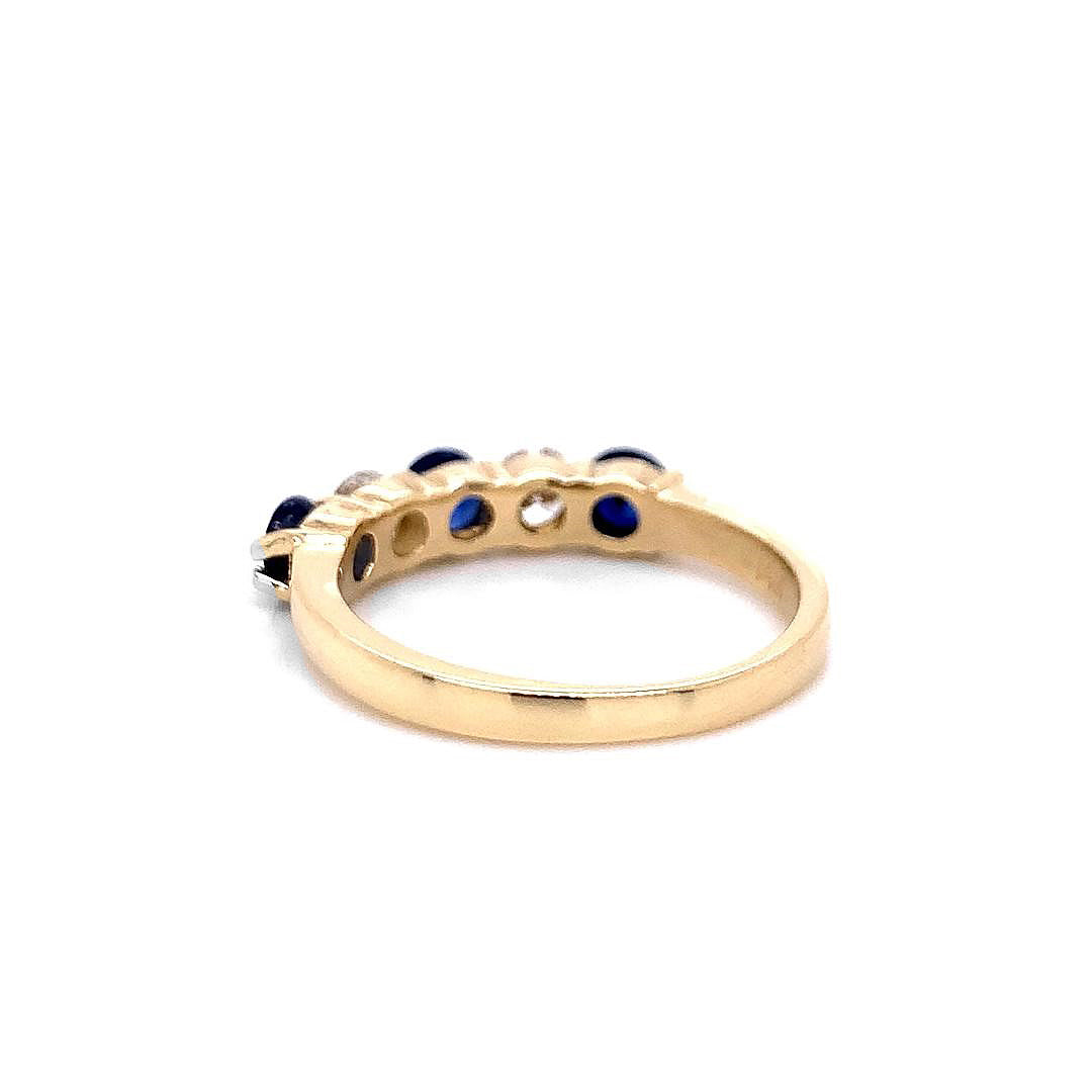 14k Yellow Gold 1.28ct TGW Blue Sapphire and White Diamond 5-Stone Ring