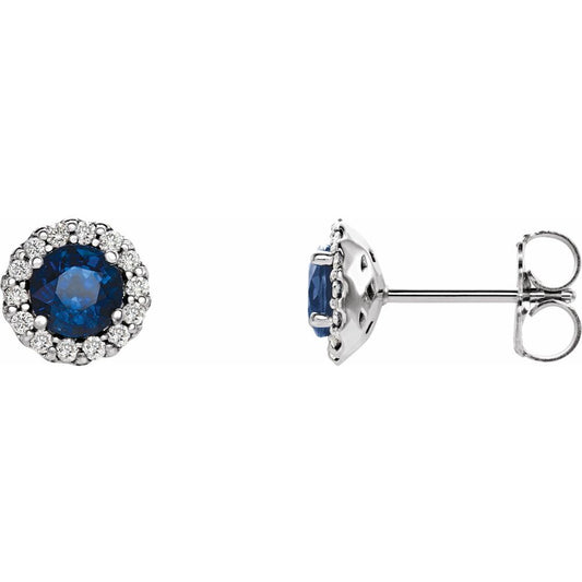 14k White Gold 4.5 mm Natural Blue Sapphire & 1/10 CTW Natural Diamond Earrings