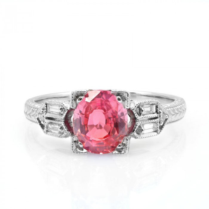 Platinum 1.77ct TGW Certified Padparadscha Sapphire and White Diamond One-of-a-Kind Ring