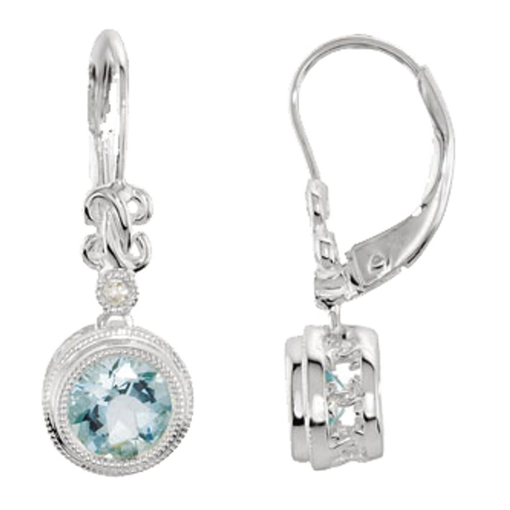 14k White Gold Natural Aquamarine & .02 CTW Natural Diamond Earrings