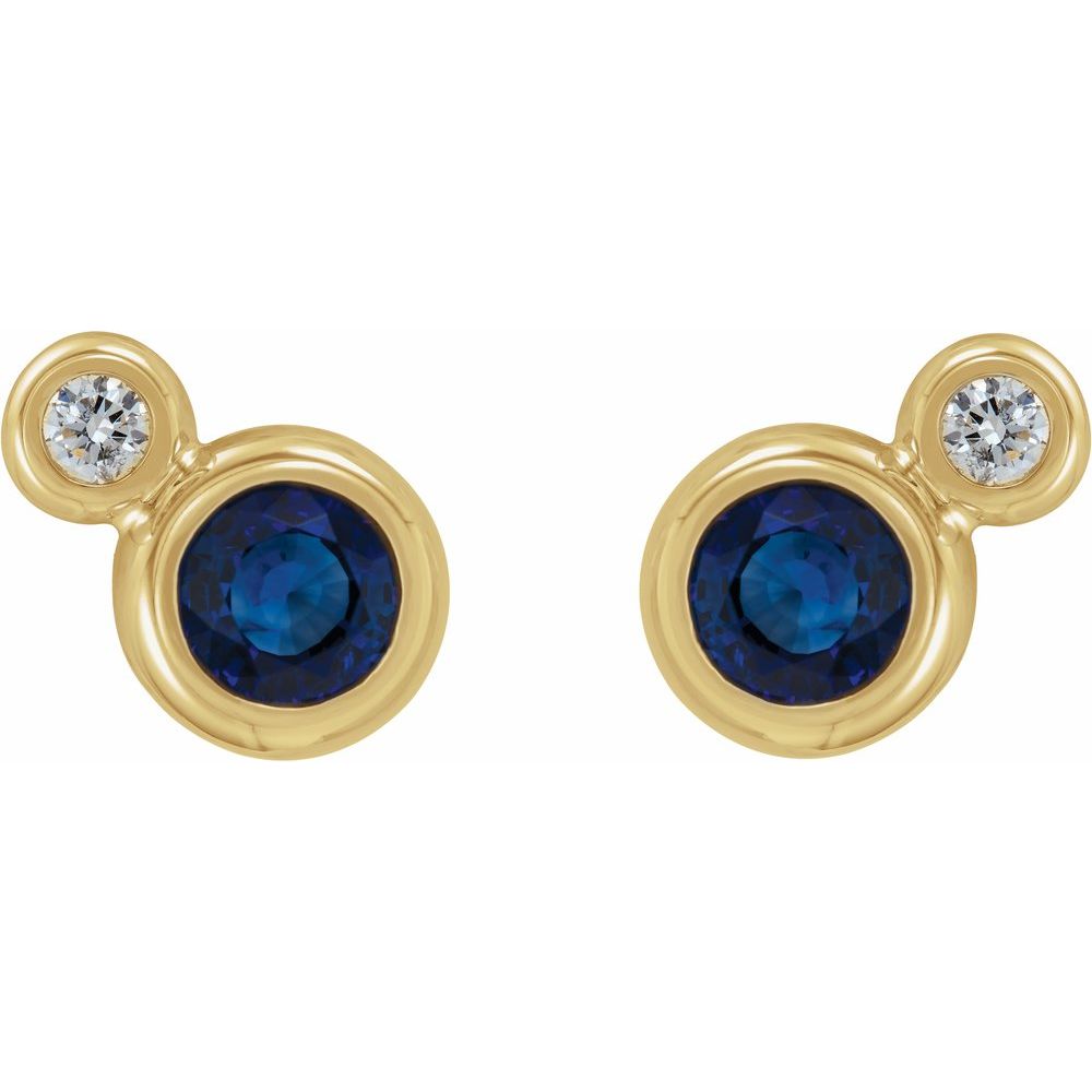 14k Yellow Gold 3 mm Natural Blue Sapphire & .03 CTW Natural Diamond Earrings