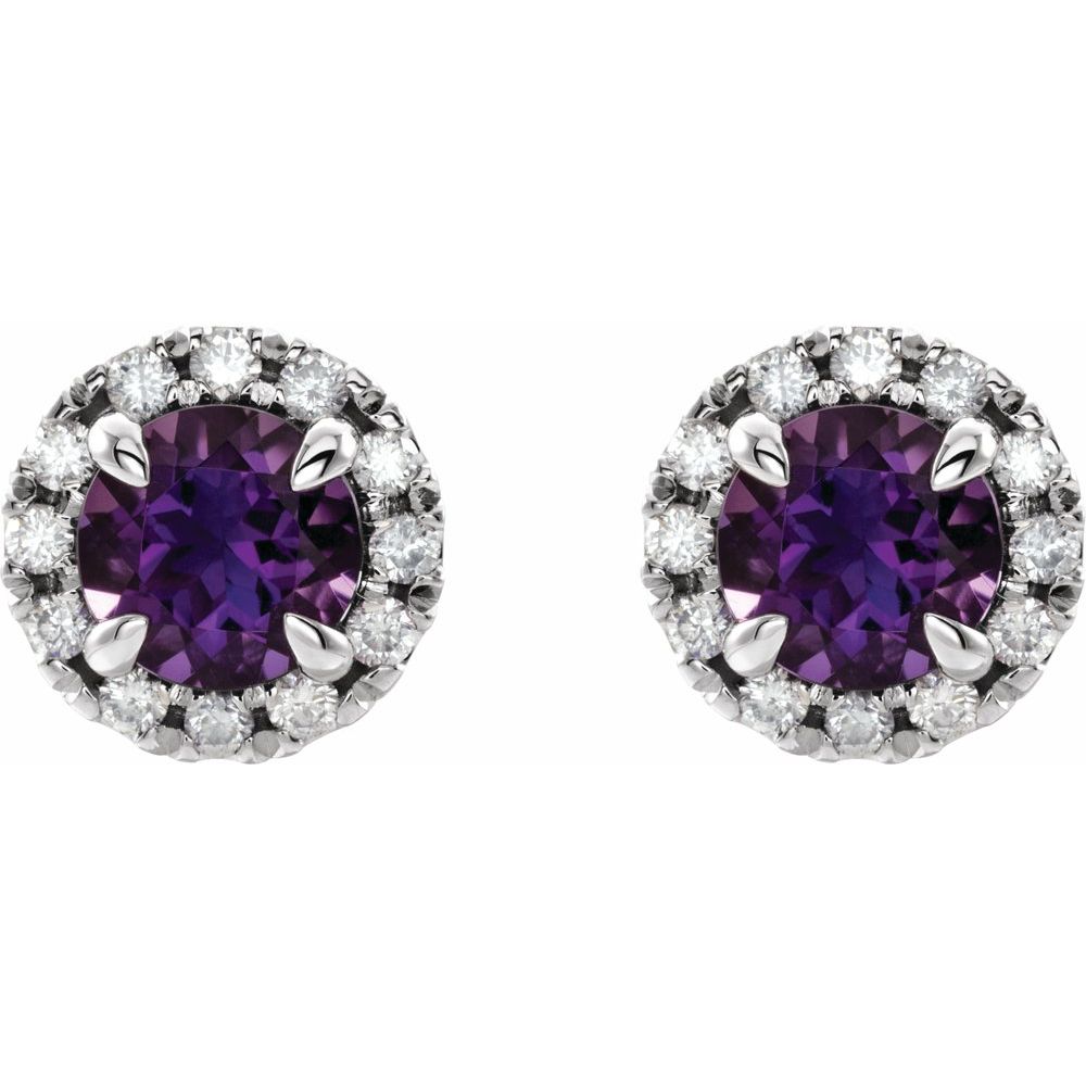 14k White Gold 6 mm Natural Amethyst & 1/3 CTW Natural Diamond Halo-Style Earrings