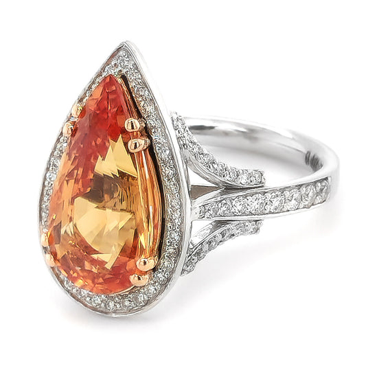 18k White Gold 5.89ct TGW Orange Sapphire and Diamond One-of-a-Kind Ring