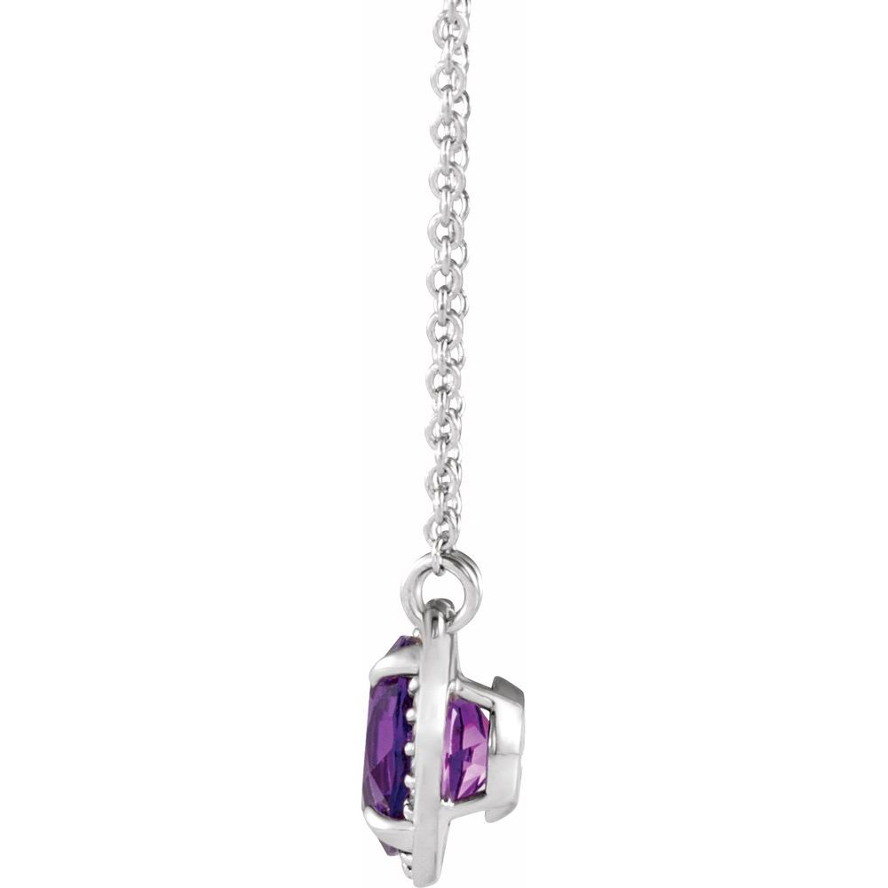 14k White Gold 8 mm Natural Amethyst & .05 CTW Natural Diamond 16" Necklace