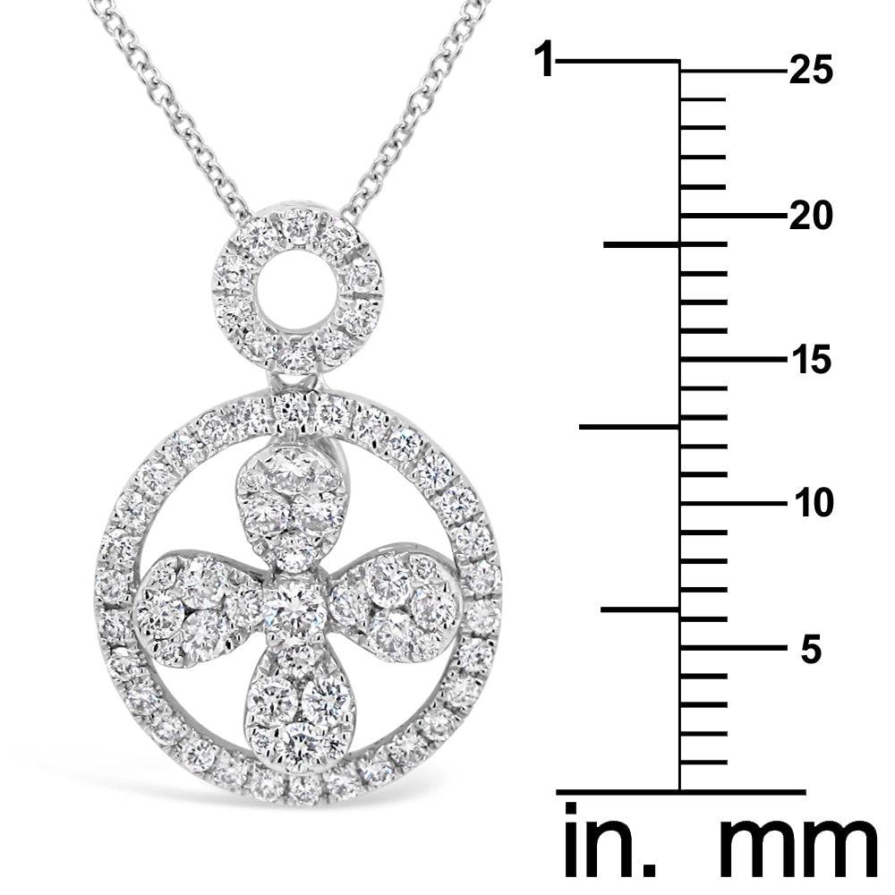 18k White Gold 5/8ct TDW White Diamond Round Floral Pendant Necklace