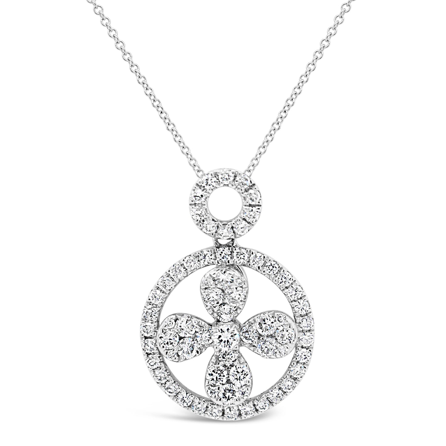 18k White Gold 5/8ct TDW White Diamond Round Floral Pendant Necklace