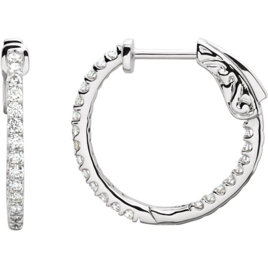 Platinum 19 mm 1/2 CTW Natural Diamond Inside-Outside Hinged Hoop Earrings