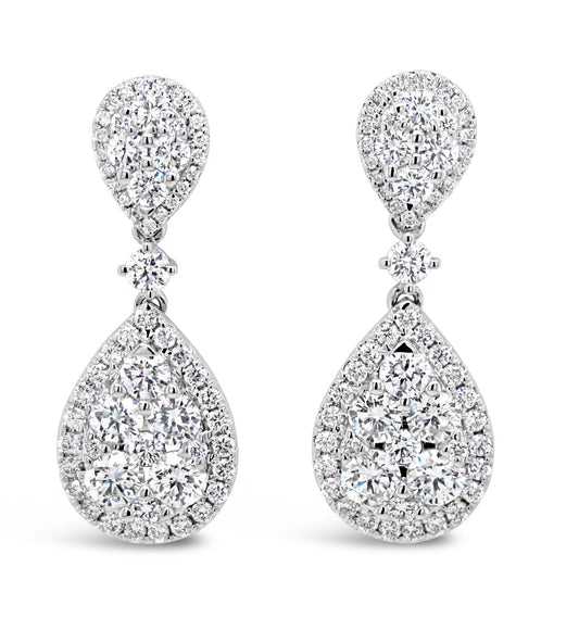 18k White Gold 1.44ct TDW White Diamond Dangling Pear Cluster Earrings