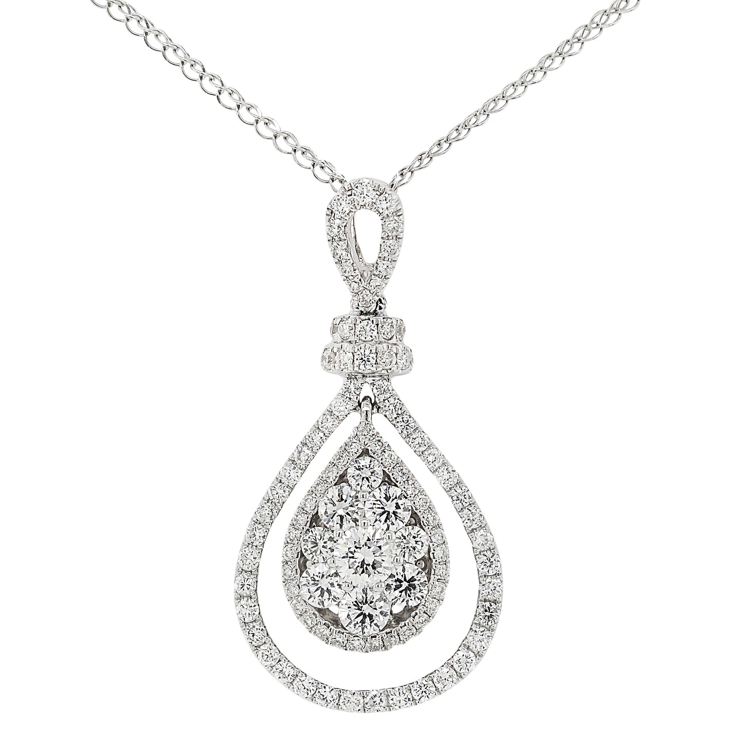 18k White Gold 1.04ct TDW White Diamond Pear Shaped Cluster Pendant Necklace