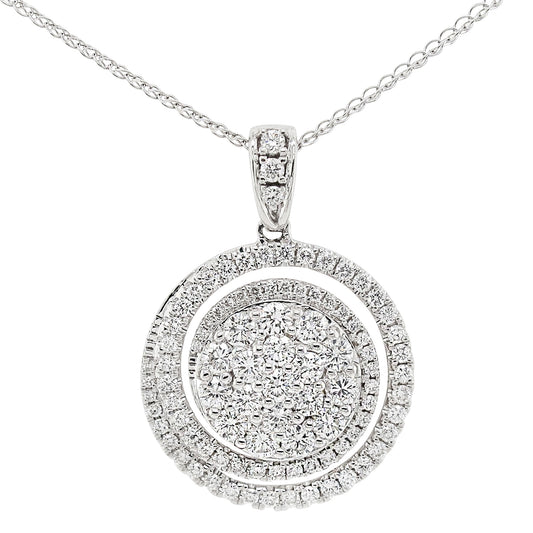 18k White Gold 1-3/8ct TDW White Diamond Round Swirl Pendant Necklace