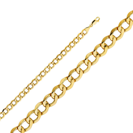 14k Yellow Gold 6.7mm Wide Hollow Cuban Bevel Chain 8" Bracelet